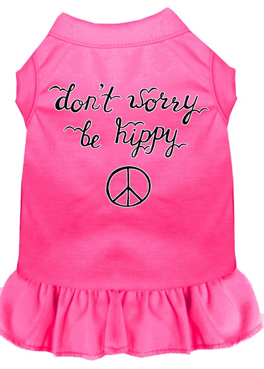 Be Hippy Screen Print Dog Dress Bright Pink XS